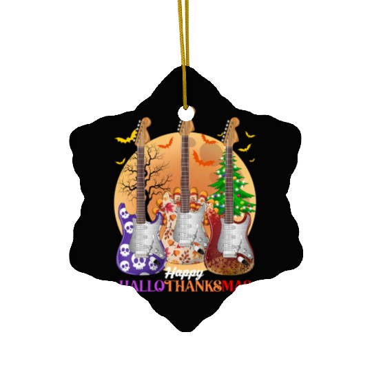 Happy HalloThanksMas Guitar  Ceramic Ornaments