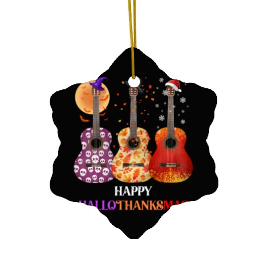 Happy HalloThanksMas Guitar  Ceramic Ornaments