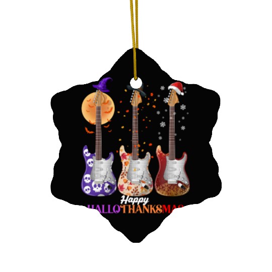 Happy HalloThanksMas Guitar  Ceramic Ornaments