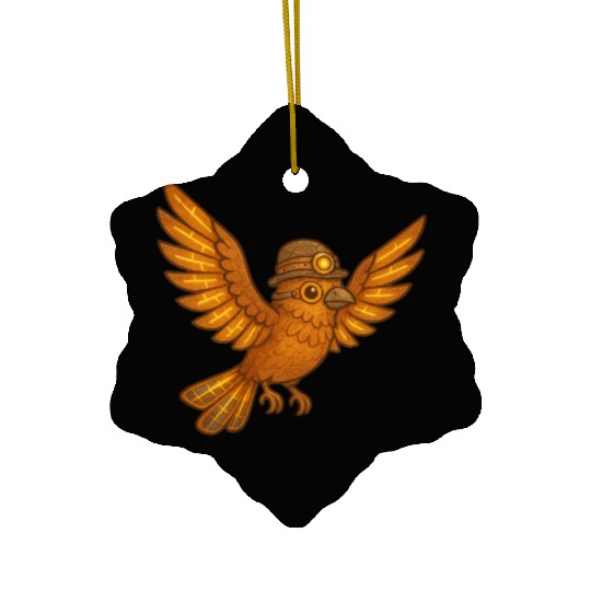 Steampunk Owl with Gears and Lantern Ceramic Ornaments