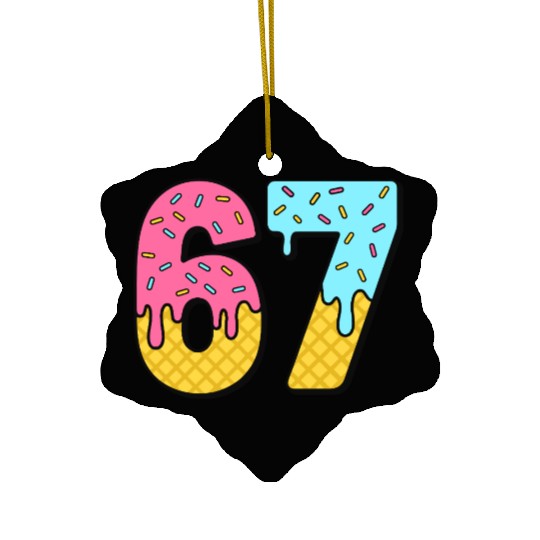 Six Seven Meme Ice Cream Drip Waffle Cone Funny 67 Ceramic Ornaments