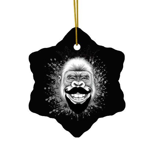 Regal Gorilla with Crown and Mustache Ceramic Ornaments