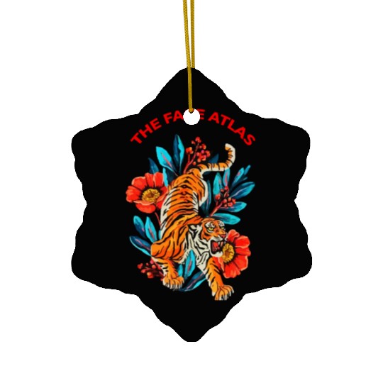Vibrant Tiger and Floral Tattoo Style Ceramic Ornaments