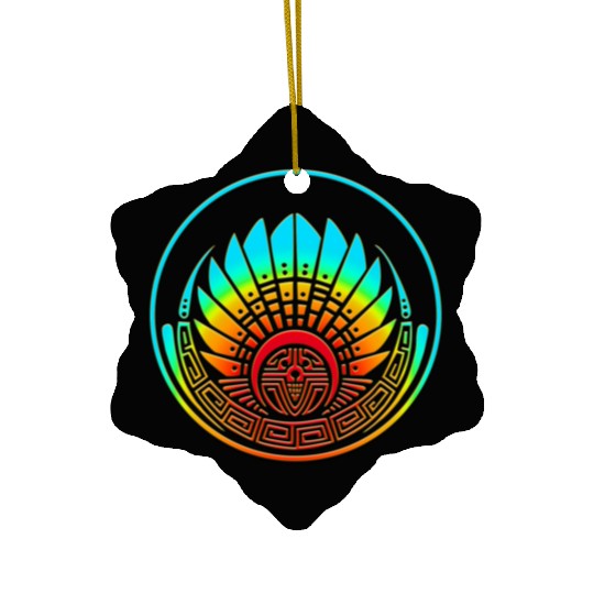 Mayan mask, crop circle, Quetzalcoatl, aztec Ceramic Ornaments