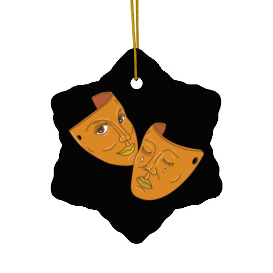 Theater Mask Comedy and Tragedy Mono Line Ceramic Ornaments