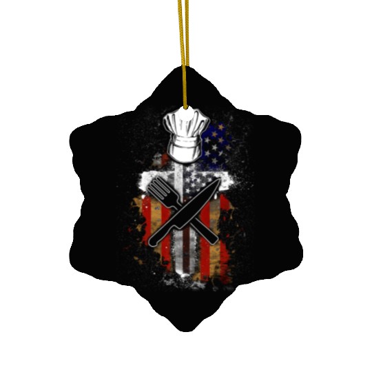 chef, chef funny, chef skull and cleavers, swedish Ceramic Ornaments