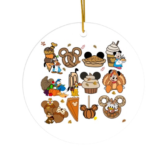 Disney Thanksgiving Ceramic Ornaments, Disney Fall Vibes Ceramic Ornaments, Mickey Mouse Pumpkin Drink Ceramic Ornaments