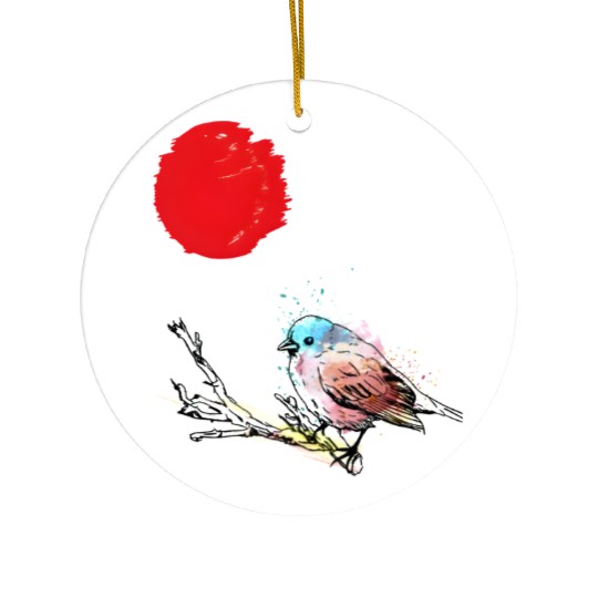 Murakami Birds Red Moon Japenese Ceramic Ornaments