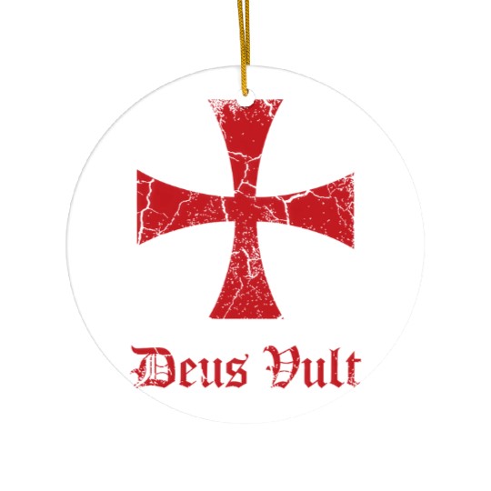 Distressed Deus Vult Knights Templar Cross Crusade Ceramic Ornaments