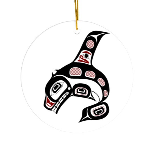 Native American Red Black Haida Orca Killer Whale Ceramic Ornaments