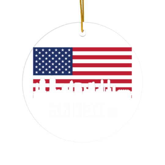 American Flag San Diego Skyline Ceramic Ornaments