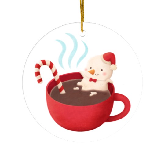 Cute Snowman in Hot Cocoa Ceramic Ornaments