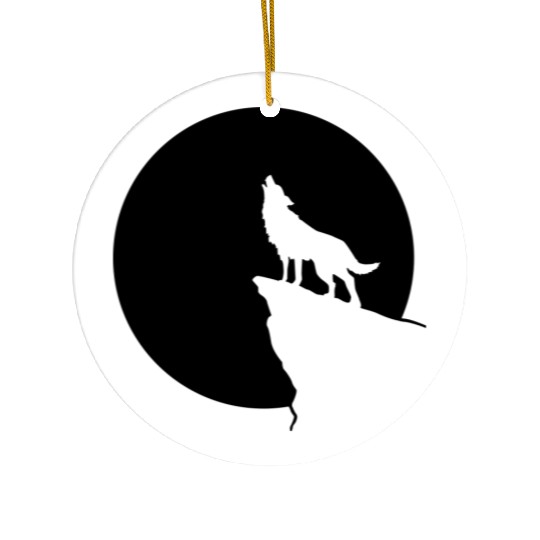 Howling wolf full moon space galaxy gift dog trend Ceramic Ornaments