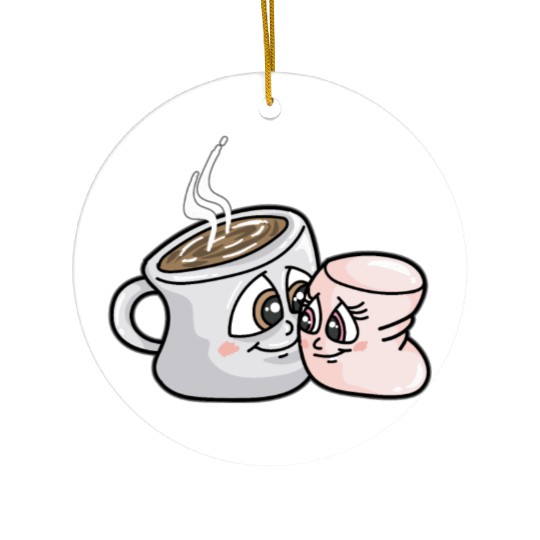 HOT CHOCOLATE AND MARSHMALLOW Love funny comic Ceramic Ornaments