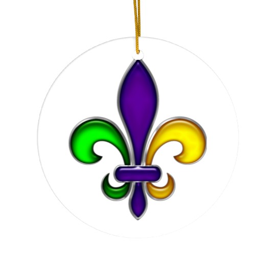 Fleur De Lis Mardi Gras Glossy Lily Ceramic Ornaments