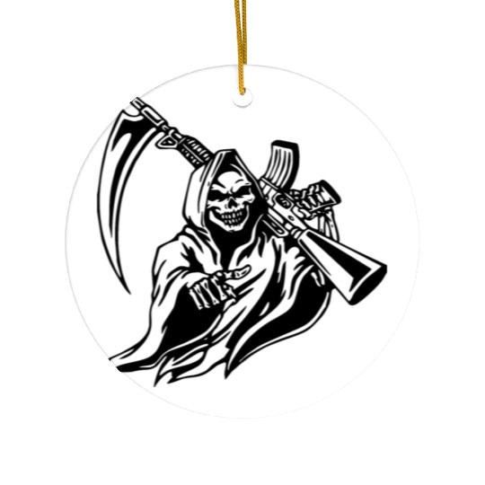 Grim Reaper With Rifle ©WhiteTigerLLC.com Ceramic Ornaments