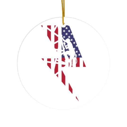Lineman Usa American Flag Cable Pole Light Gift Ceramic Ornaments