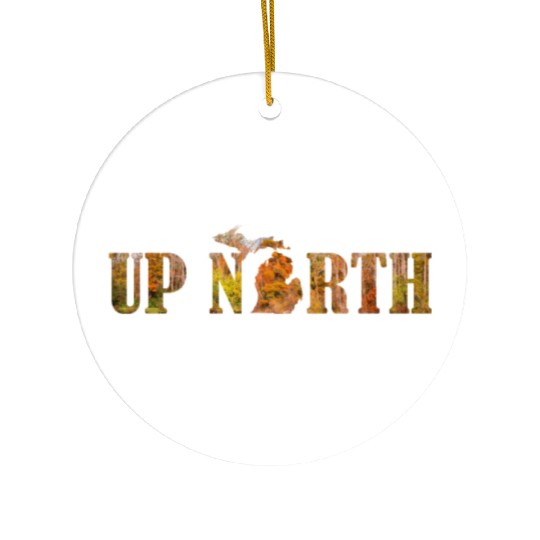 Up North Michigan Fall Leaves Silhouette Design Ceramic Ornaments