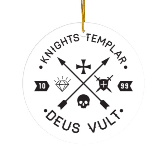 Knights Templar Deus Vult Cross and Skull Medieval Ceramic Ornaments