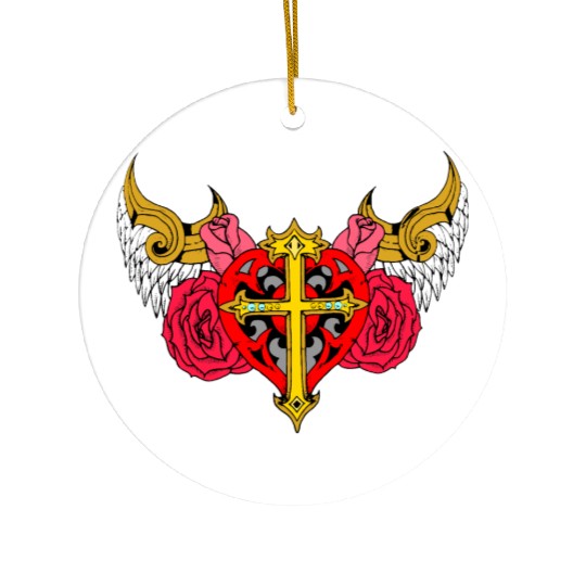 heart cross angel Ceramic Ornaments