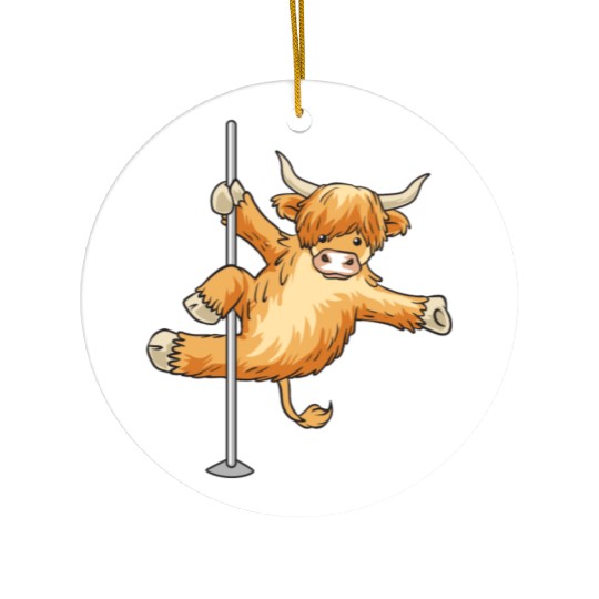 Highland Cattle Scottish Cow Farmer Pole Dance Ceramic Ornaments
