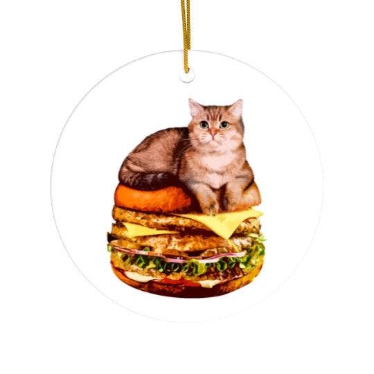 Hamburger Space Cat Funny Kitty Gift Ceramic Ornaments