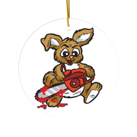 BAD BUNNY WITH CHAINSAW Ceramic Ornaments