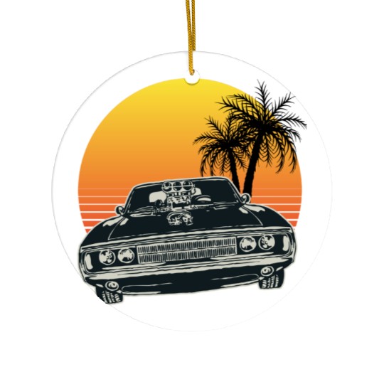 Muscle Car Sunset Ceramic Ornaments