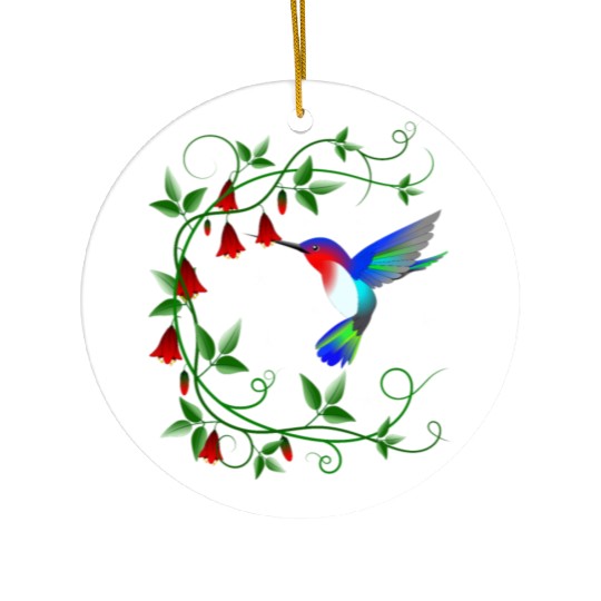 Hummingbird with red flowers Ceramic Ornaments
