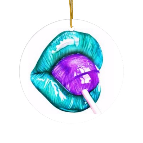 GREEN LIPS AN LOLLIPOP Ceramic Ornaments