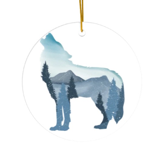 Alpha Wolf Art - Nature Background Ceramic Ornaments