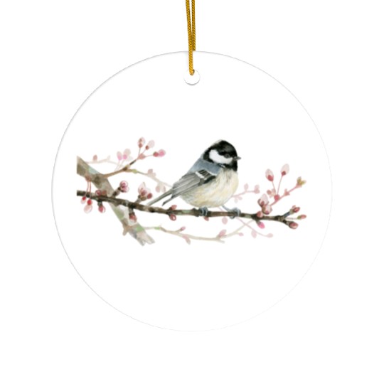 Swamp Tit on A Twig - Garden Birds In Spring Ceramic Ornaments