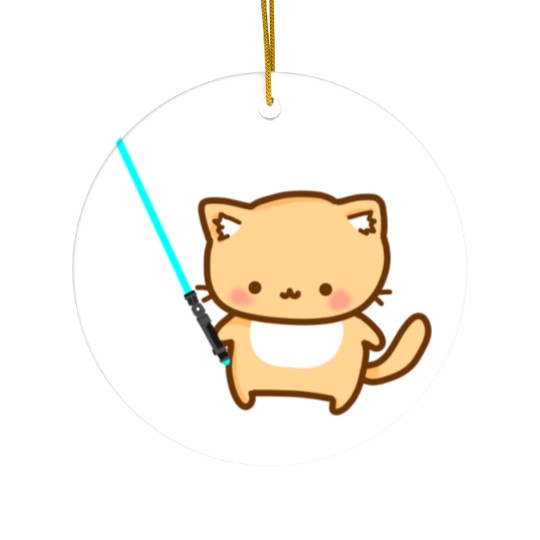 Cute cat with blue lightsaber Ceramic Ornaments