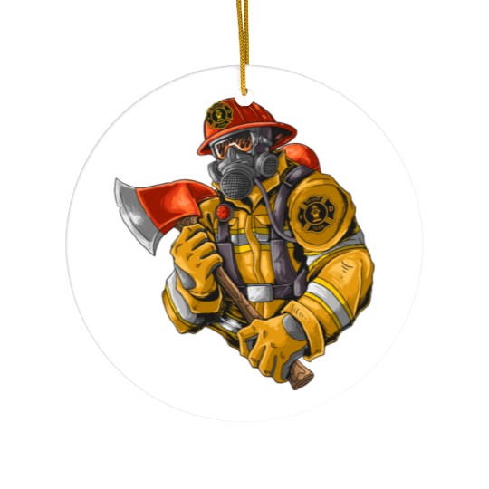 firefighter fire brigade fire station blueish use Ceramic Ornaments