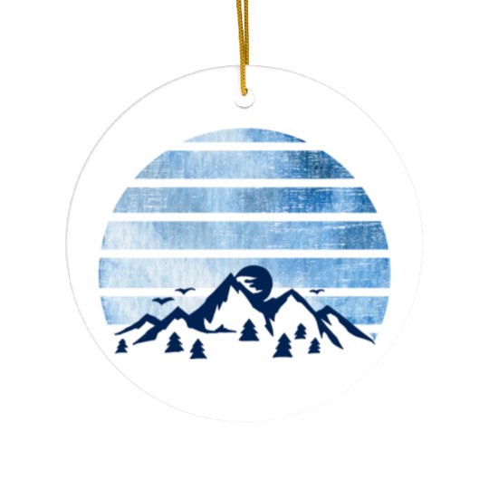 blue Retro Vintage With abstract mountain Ceramic Ornaments