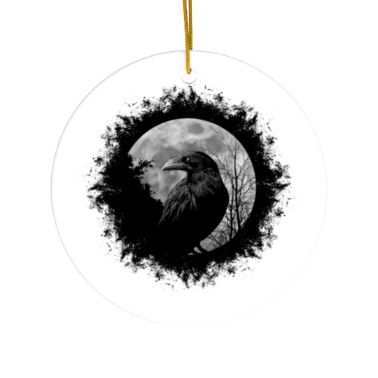 Mystic Black Crow Artwork Full Moon Raven Ceramic Ornaments