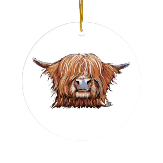 Highland Cow Print Animal Print ' Charmer ' Ceramic Ornaments
