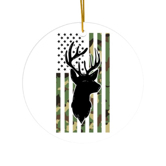 Camouflage American Flag Deer Hunting Ceramic Ornaments