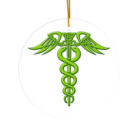 Green Celtic Knot Caduceus Ceramic Ornaments