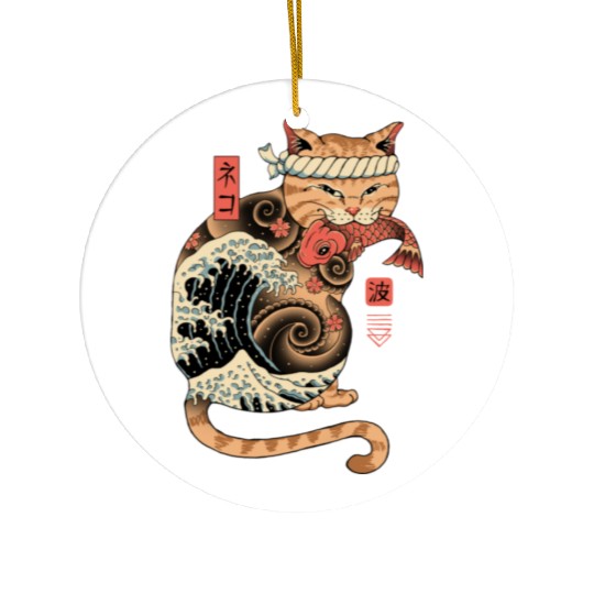 Funny Japanese Catana Wave Eating Koi Fish Ceramic Ornaments