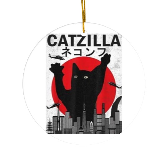 Vintage Catzilla Japanese Sunset Style Ceramic Ornaments
