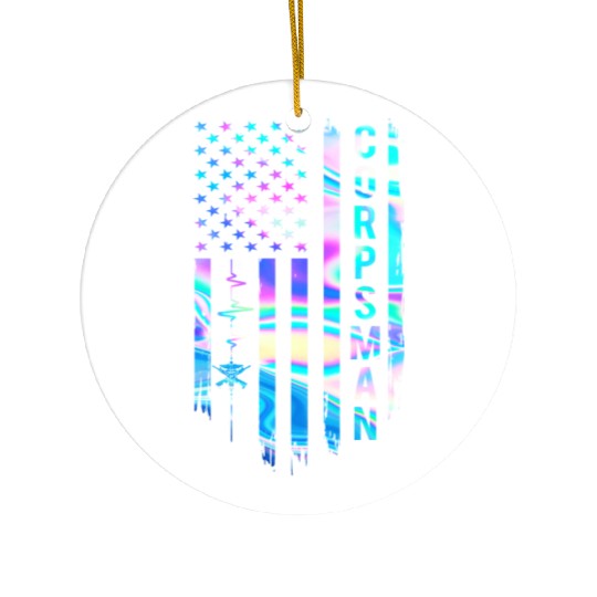 Awesome US Flag Heart Corpsman Ceramic Ornaments