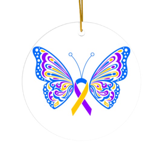 Bladder Cancer Purple Yellow Blue Ribbon Butterfly Ceramic Ornaments