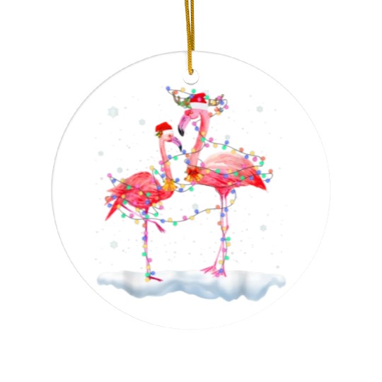 Flamingo Christmas Tree Santa Hat Xmas Light Merry Ceramic Ornaments