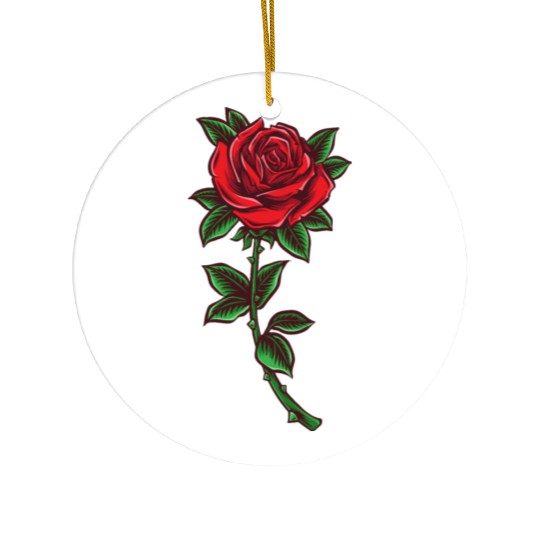 Red rose, Rose stem Ceramic Ornaments