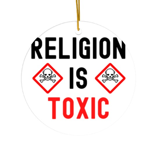 RELIGION Is TOXIC Skull Crossbones toxicity symbol Ceramic Ornaments