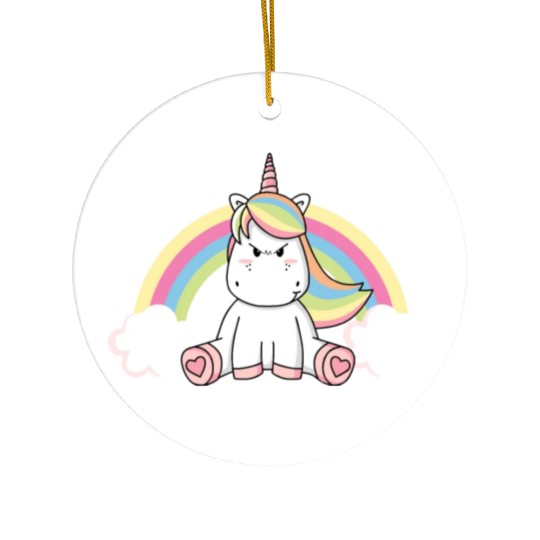 Grumpy Unicorn Evil Bad Mood Unicorn Rainbow Ceramic Ornaments