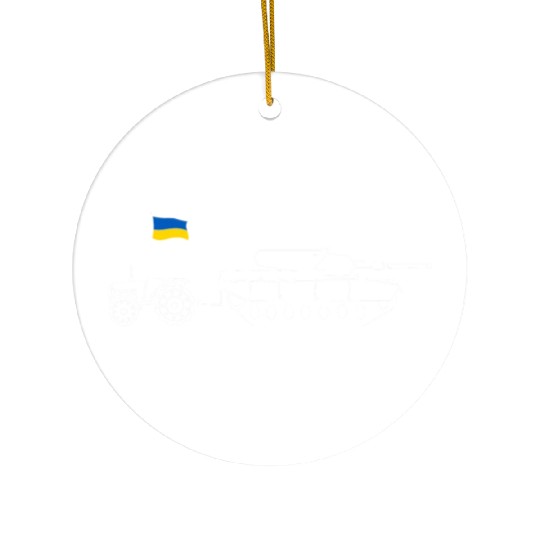 Ukrainian Tractor Pulling Tank With Ukraine Flag Ceramic Ornaments