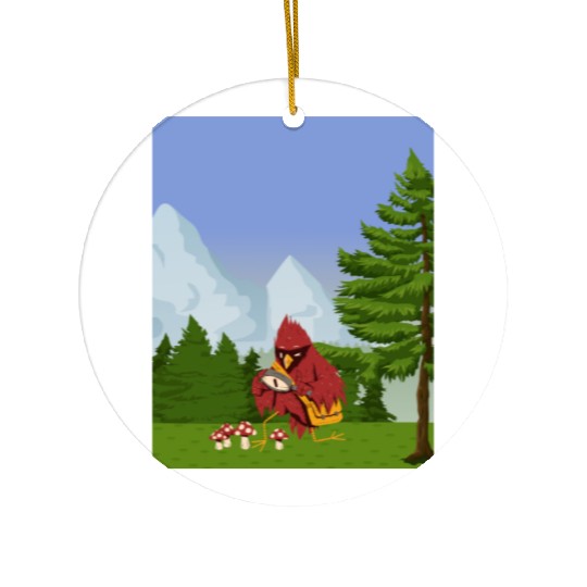 Cardinal Bird Foraging Collecting Mushrooms Ceramic Ornaments