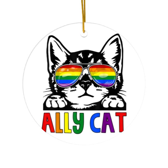 Ally Cat LGBT Gay Rainbow Pride Flag Ceramic Ornaments
